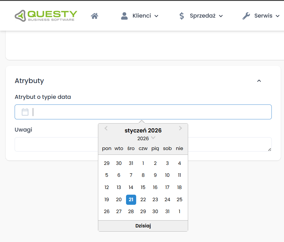 Atrybut o typie data
